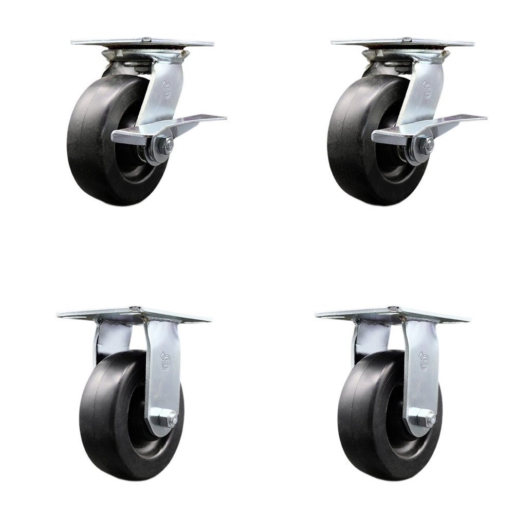 Heavy Duty Large Top Plate Polyolefin Swivel Caster with Maintenance Free Bearings with 6 x 2 in. Black Wheels - 2800 lbs Total Capacity - Set of 4
