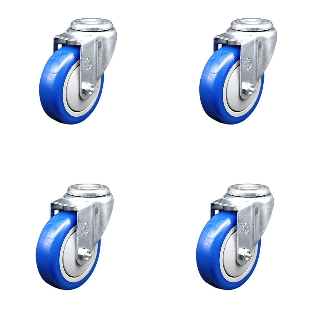 SCC-BH20S414-PPUB-BLUE-4 Polyurethane Swivel Bolt Hole Caster with 4 x 1.25 in. Blue Wheels - Set of 4