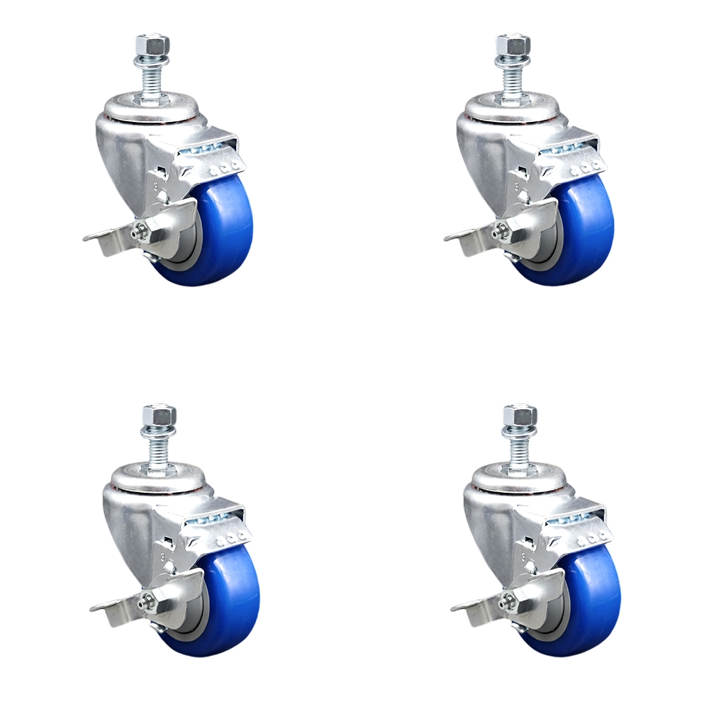 SCC-TS20S314-PPUB-BLUE-TLB-121315-4 Polyurethane Swivel Threaded Stem Caster with 3 x 1.25 in. Blue Wheels & 0.5 in. Stems - Set of 4