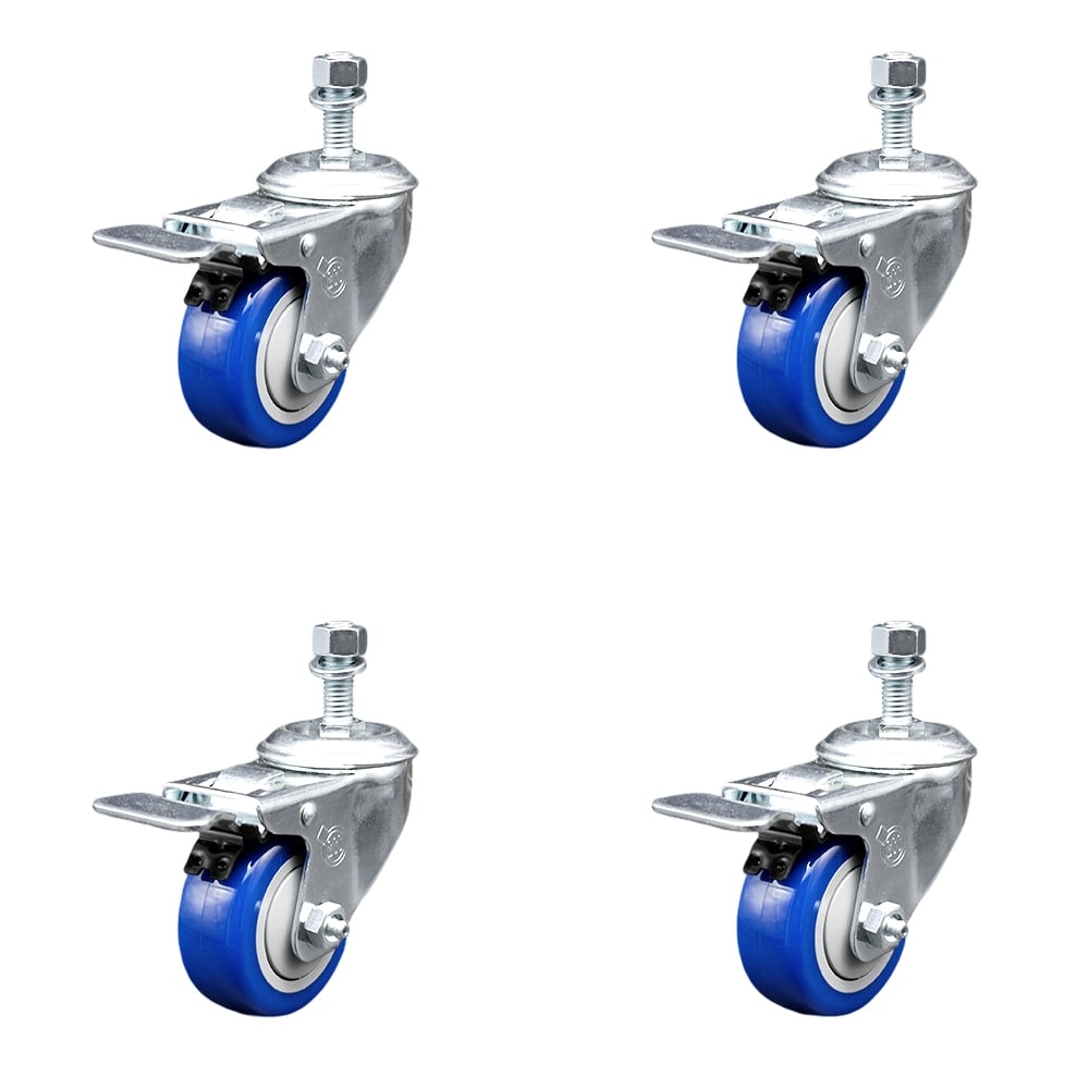 SCC-TSTTL20S3514-PPUB-BLUE-121315-4 Polyurethane Swivel Threaded Stem Caster with 3.5 x 1.25 in. Blue Wheels & 0.5 in. Stems - Set of 4