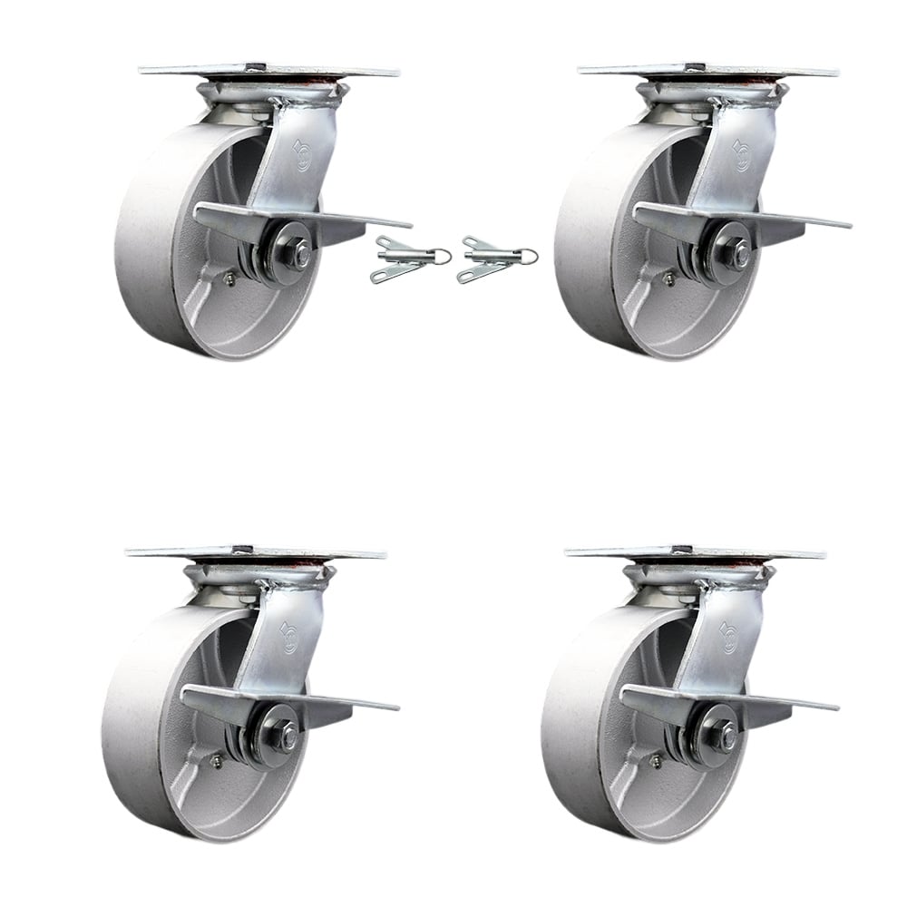 Heavy Duty Large Top Plate Semi Steel Cast Iron Swivel Caster with Maintenance Free Bearings with 6 x 2 in. Silver Wheels - Set of 4