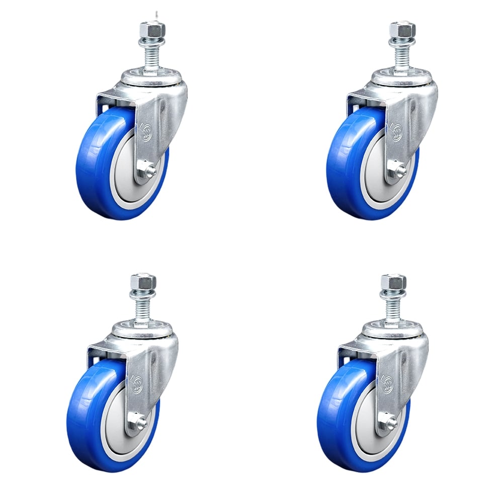 SCC-SSTS20S414-PPUB-BLUE-121315-4 Stainless Steel Polyurethane Swivel Threaded Stem Caster with 4 x 1.25 in. Blue Wheels & 0.5 in. Stems - Set of 4