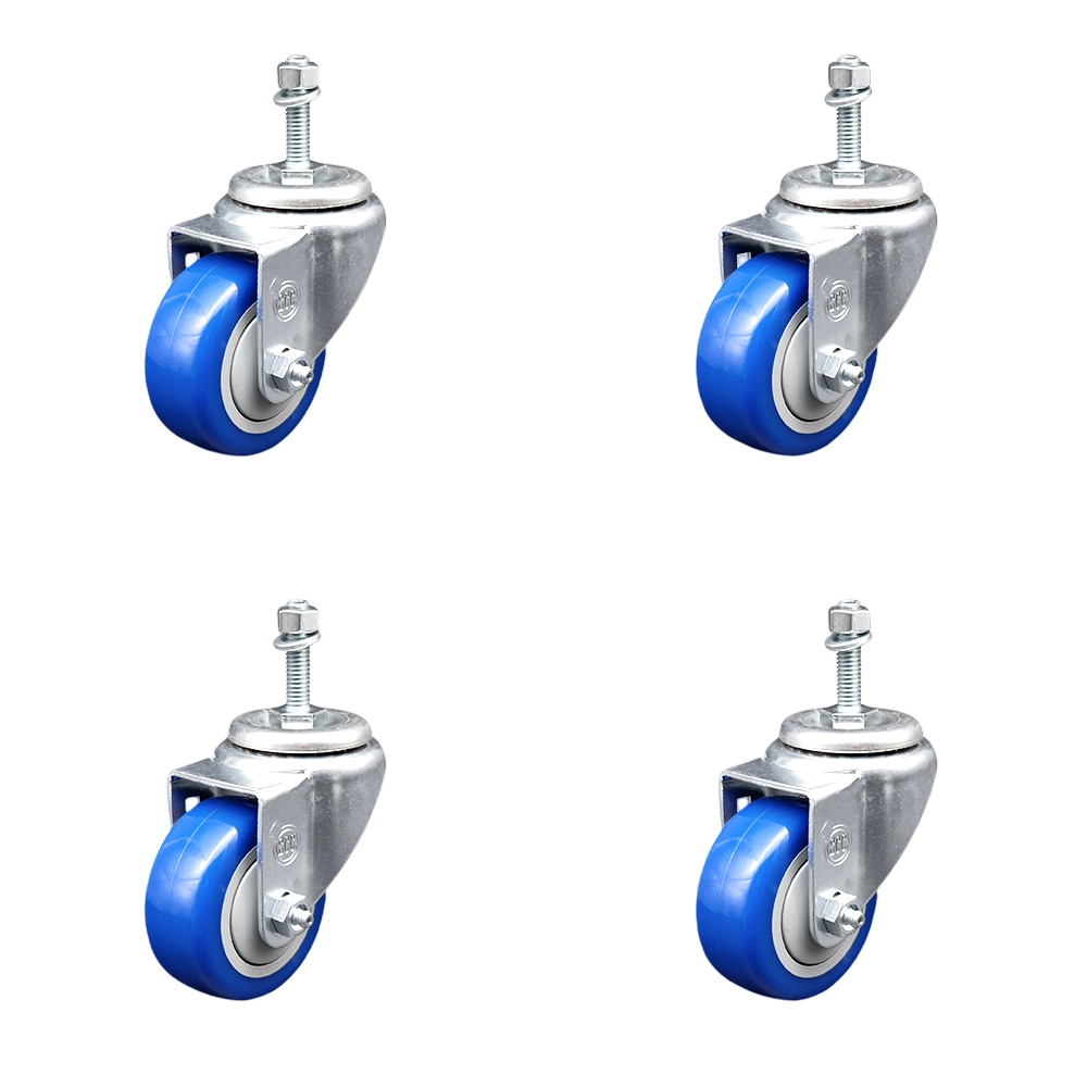 SCC-TS20S3514-PPUB-BLUE-381615-4 Polyurethane Swivel Threaded Stem Caster with 3.5 x 1.25 in. Blue Wheels & 0.38 in. Stems - Set of 4