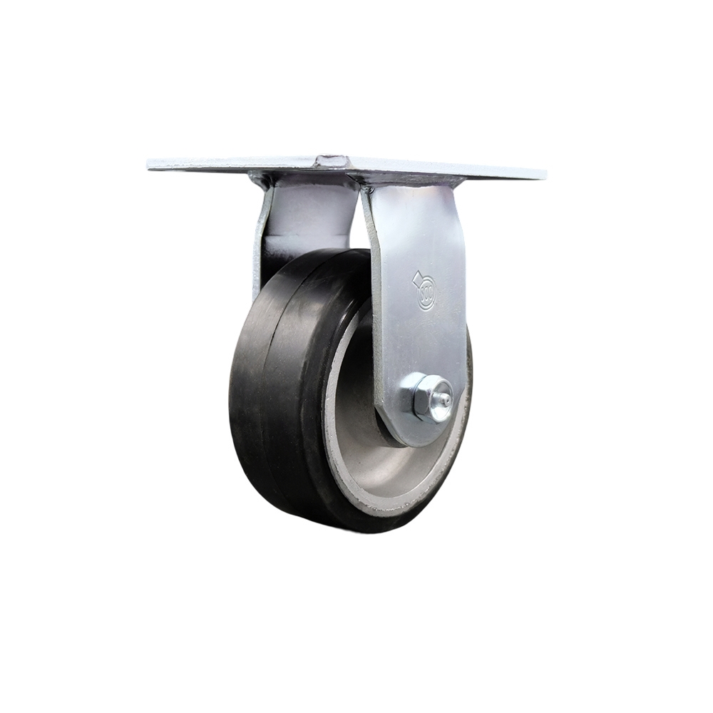 Heavy Duty Large Top Plate Rubber on Aluminum Swivel Caster with Maintenance Free Bearings & 5 x 2 in. Black Wheel - 500 lbs Capacity per Caster