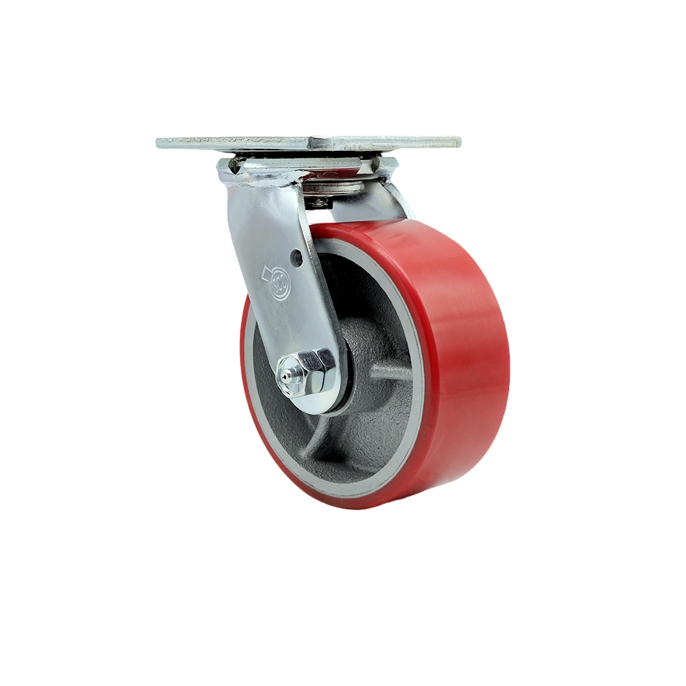 SCC-30CS520-PUR-RS Polyurethane on Cast Iron Swivel Top Plate Heavy Duty Caster with 5 in. Red Wheel - 1000 lbs Capacity per Caster