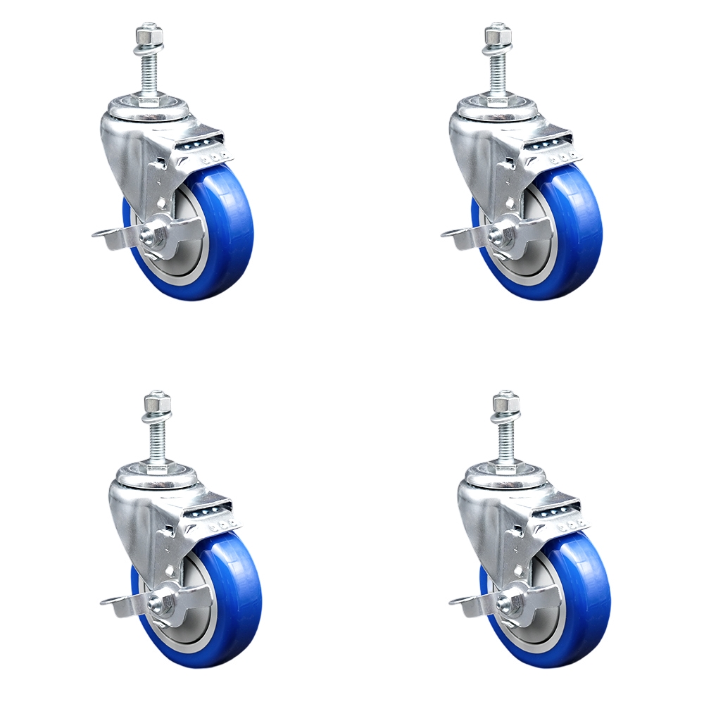 SCC-TS20S414-PPUB-BLUE-TLB-M1015-4 Polyurethane Swivel Threaded Stem Caster with 4 x 1.25 in. Blue Wheels & 10 mm Stems - Set of 4