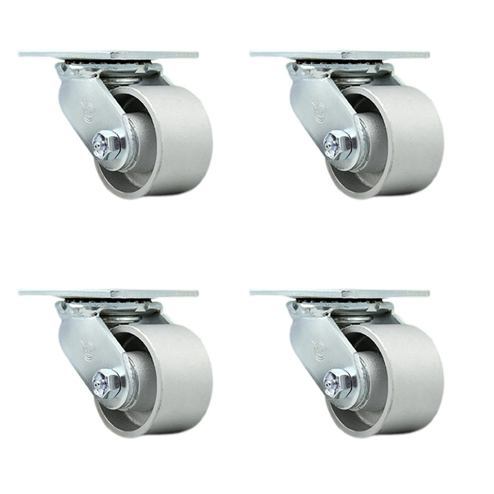 SCC-30CS3420-SSR-4 Semi Steel Cast Iron Swivel Top Plate Casters, Heavy Duty with 3.25 in. Wheels - 2800 lbs Total Capacity - Set of 4