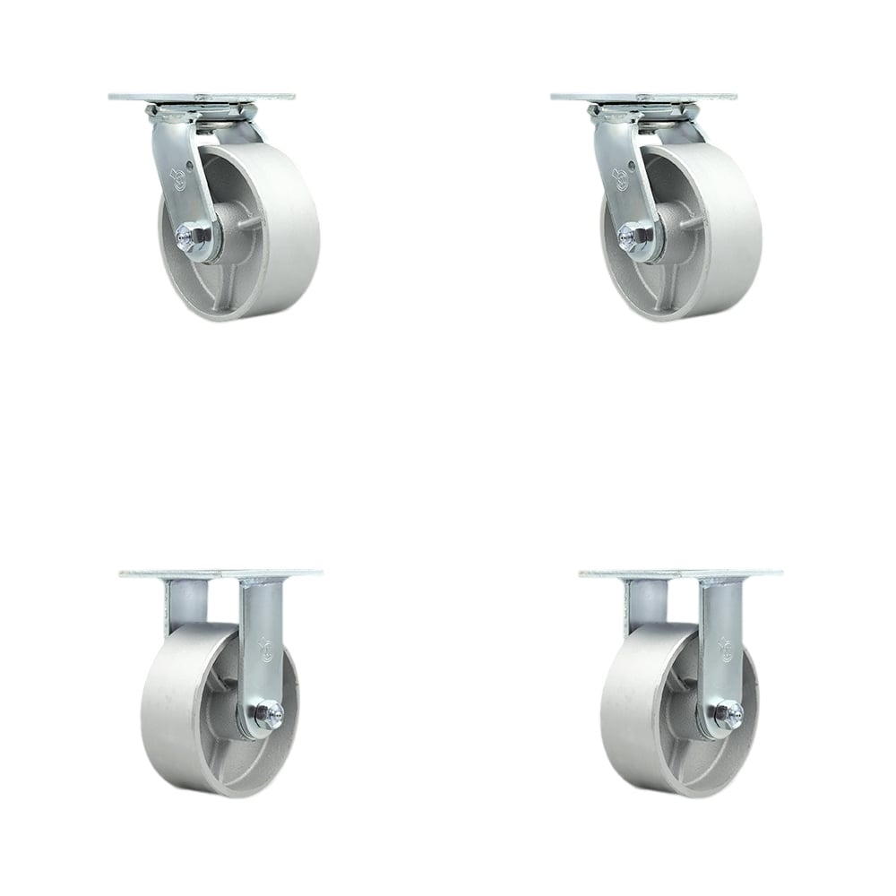 SCC-30CS520-SSR-2-R520-2 Semi Steel Cast Iron Swivel Top Plate Casters, Heavy Duty with 5 in. Wheels - 4000 lbs Total Capacity - Set of 4