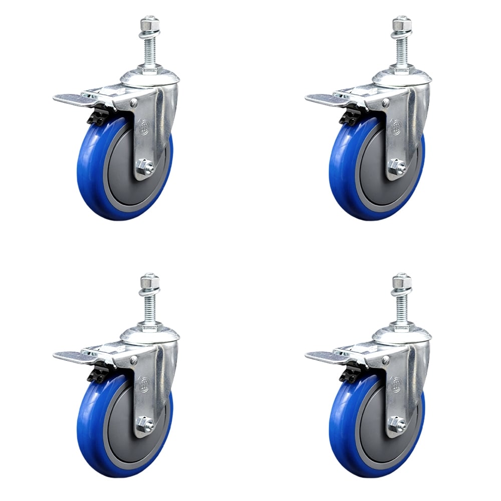 SCC-TSTTL20S514-PPUB-BLUE-M1015-4 Polyurethane Swivel Threaded Stem Caster with 5 x 1.25 in. Blue Wheels & 10 mm Stems - Set of 4