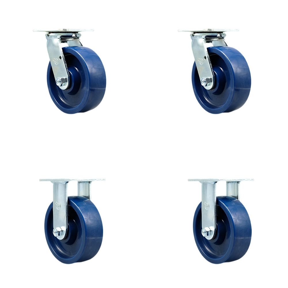 SCC-30CS620-SPUR-2-R620-2 Solid Polyurethane Swivel Top Plate Casters, Heavy Duty with 6 in. Wheels - 4800 lbs Total Capacity - Set of 4