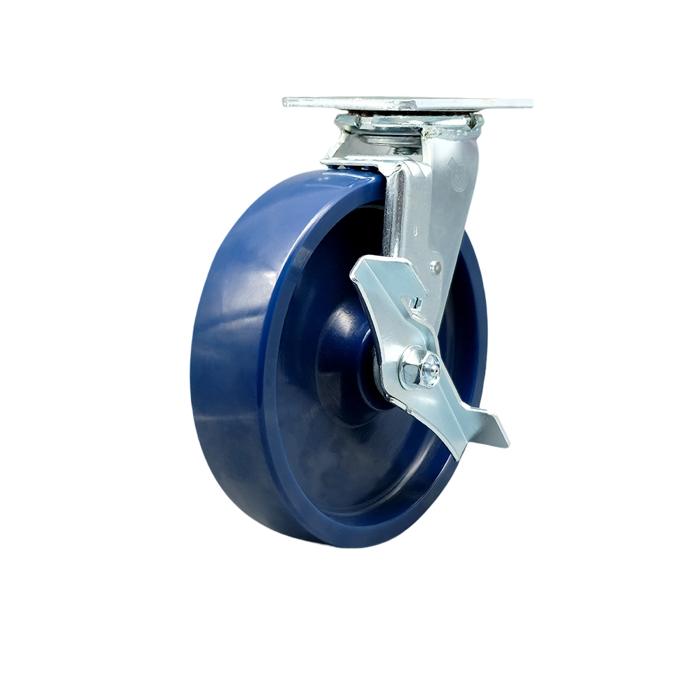 SCC-30CS820-SPUR-TLB Solid Polyurethane Swivel Top Plate Heavy Duty Caster with 8 in. Wheel & Top Lock Brake - 1200 lbs Capacity per Caster