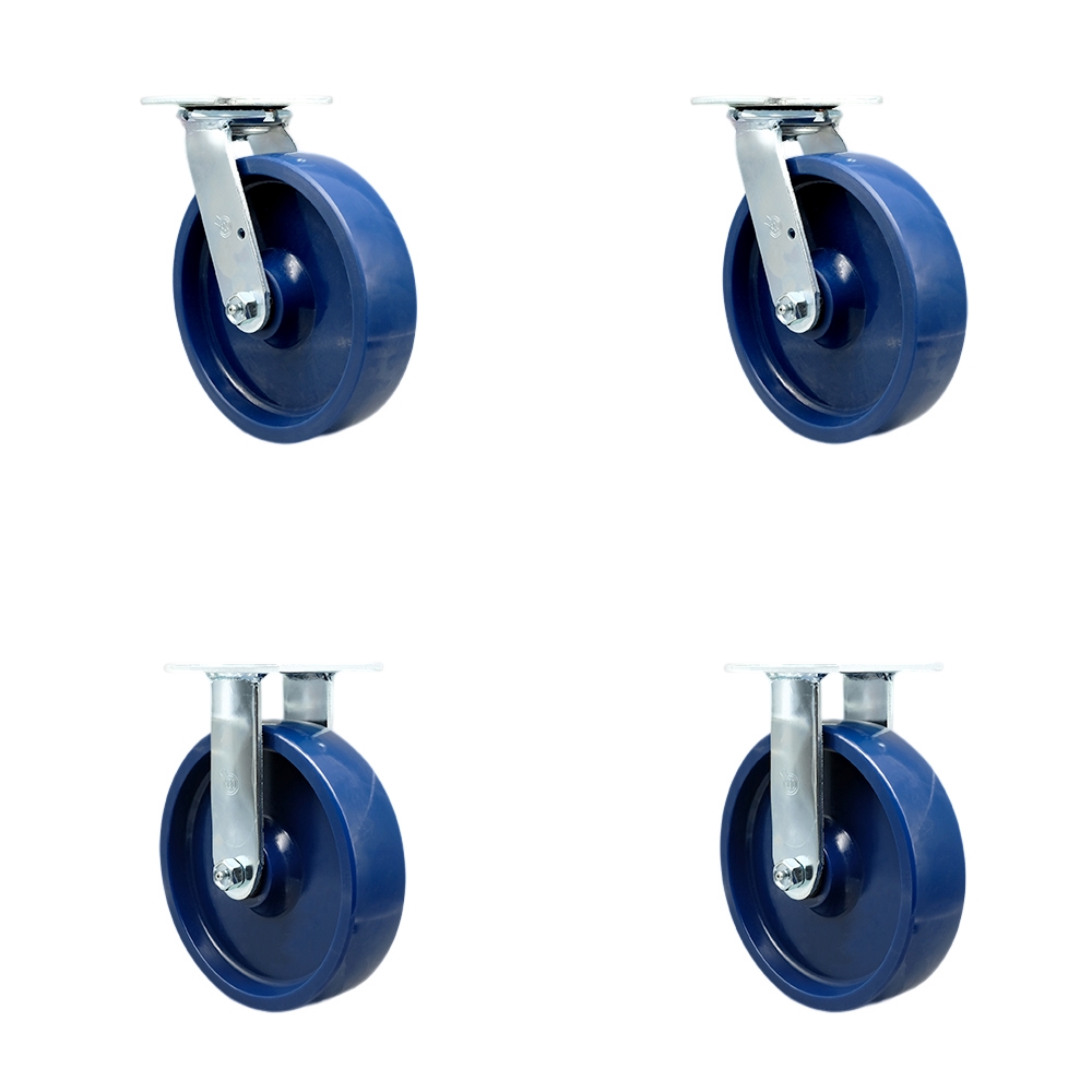 SCC-30CS820-SPUR-2-R820-2 Solid Polyurethane Swivel Top Plate Casters, Heavy Duty with 8 in. Wheels - 4800 lbs Total Capacity - Set of 4