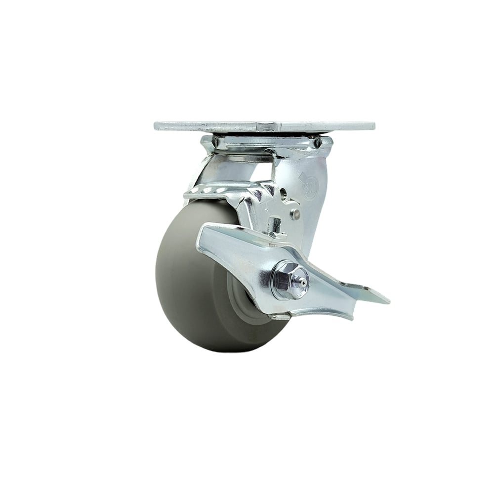 Thermoplastic Rubber Donut Tread Swivel Top Plate Heavy Duty Caster with 4 in. Wheel & Top Lock Brake - 300 lbs Capacity per Caster