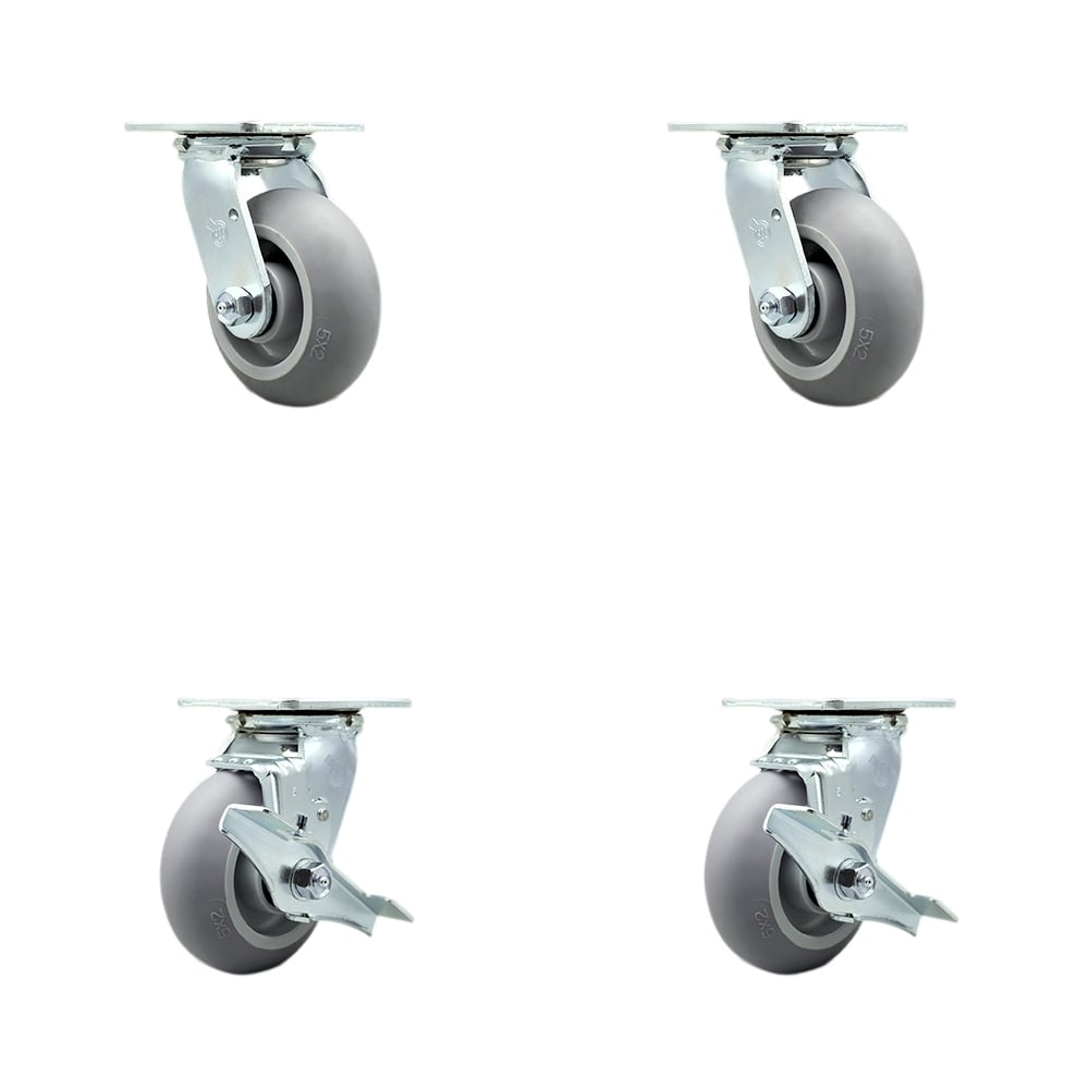 Thermoplastic Rubber Donut Tread Swivel Top Plate Casters, Heavy Duty with 5 in. Wheels - 1400 lbs Total Capacity - Set of 4