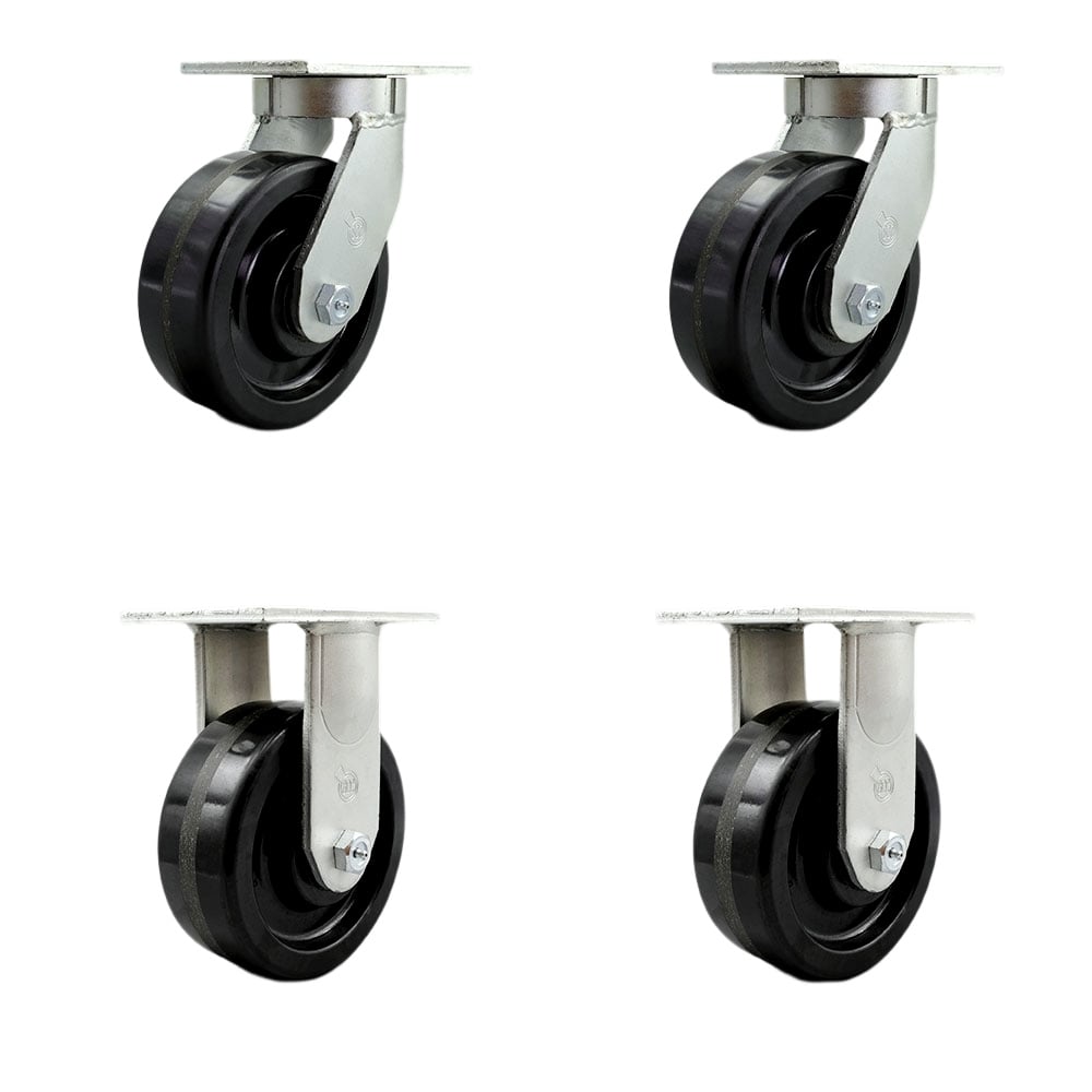 SCC-KP92S830-PHR-2-R830-2 8 in. Swivel Top Plate Caster Set Extra Heavy Duty Casters with Phenolic Wheels - 10000 lbs Total Capacity - Set of 4