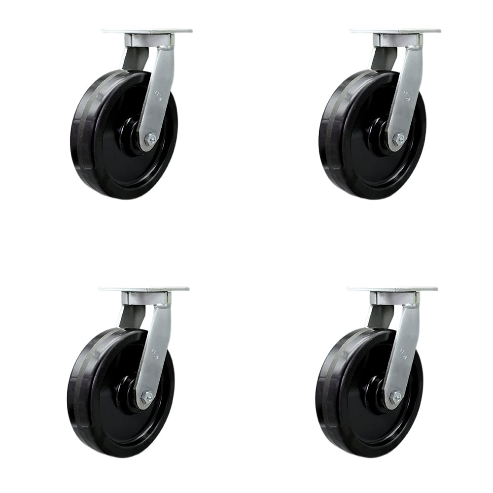 SCC-KP92S1030-PHR-4 10 in. Swivel Top Plate Caster Set Extra Heavy Duty Casters with Phenolic Wheels - 2000 lbs Total Capacity - Set of 4