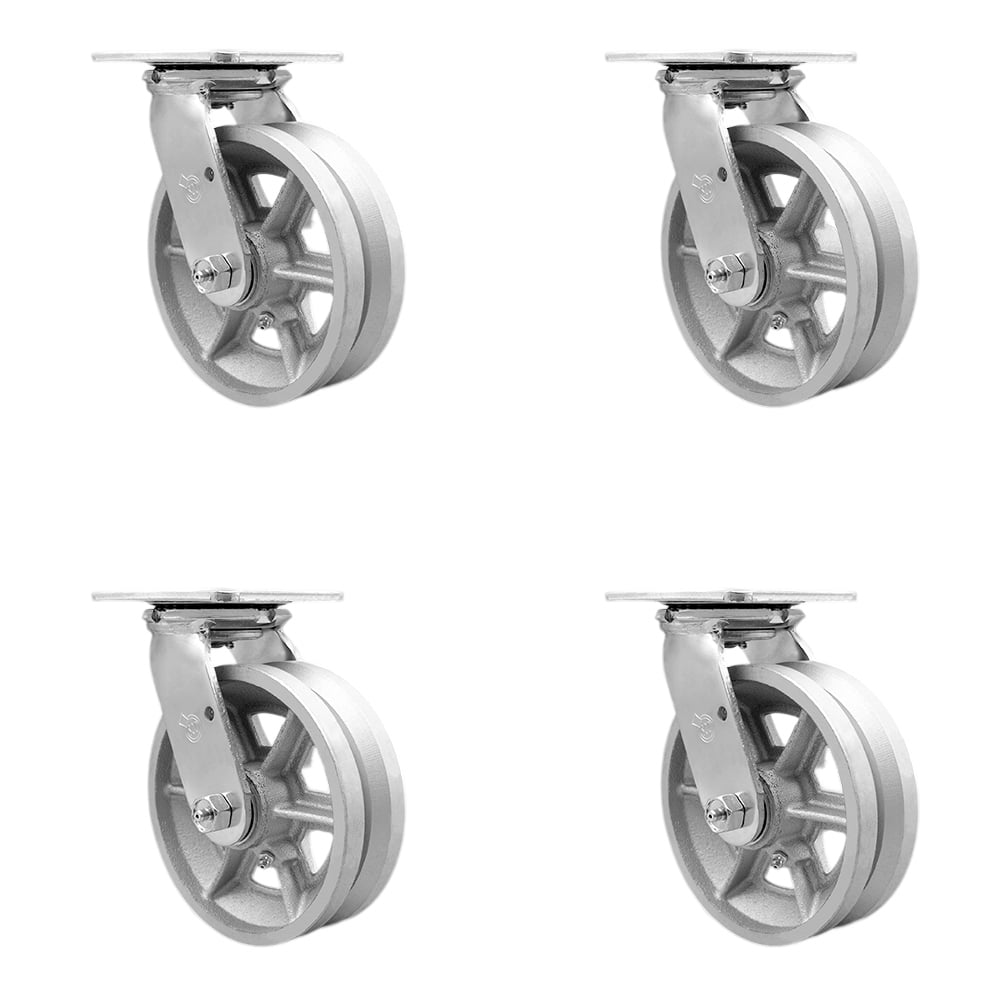 SCC-30CS620-VGR-4 V Groove Semi Steel Cast Iron Swivel Top Plate Casters, Heavy Duty with 6 in. Wheels - 4800 lbs Total Capacity - Set of 4