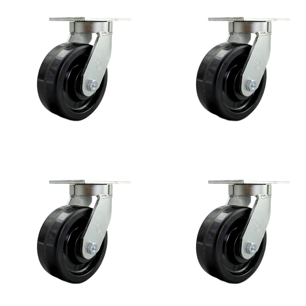 SCC-KP92S830-PHR-4 8 in. Swivel Top Plate Caster Set Extra Heavy Duty Casters with Phenolic Wheels - 10000 lbs Total Capacity - Set of 4