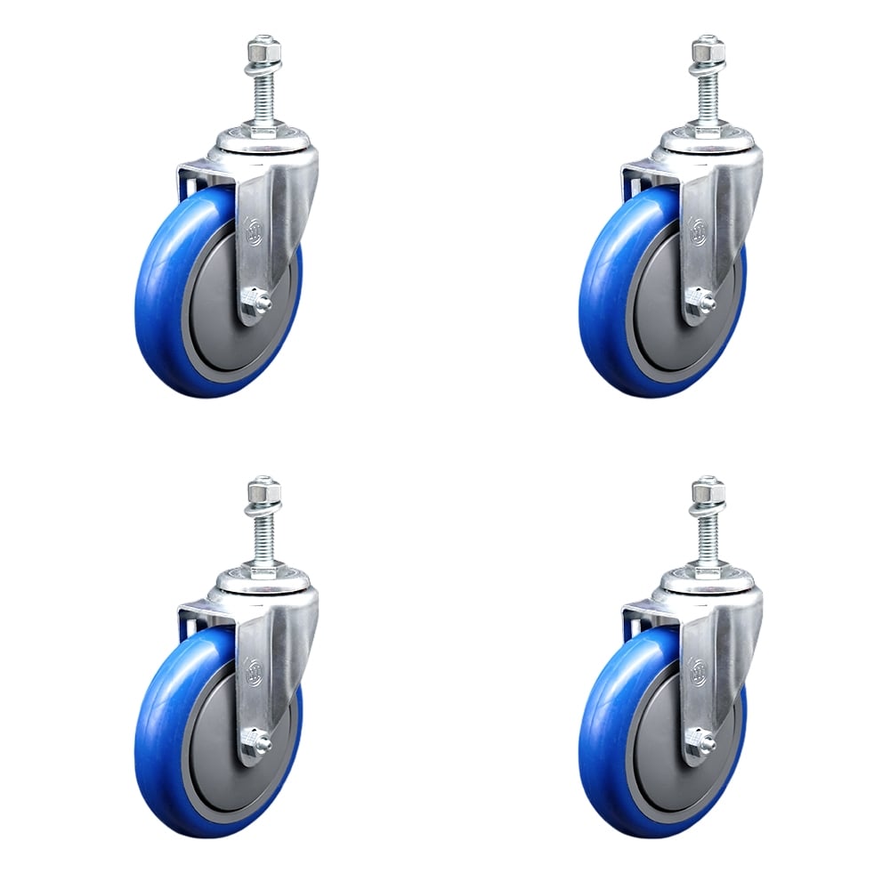 SCC-SSTS20S514-PPUB-BLUE-M1015-4 Stainless Steel Polyurethane Swivel Threaded Stem Caster with 5 x 1.25 in. Blue Wheels & 10 mm Stems - Set of 4