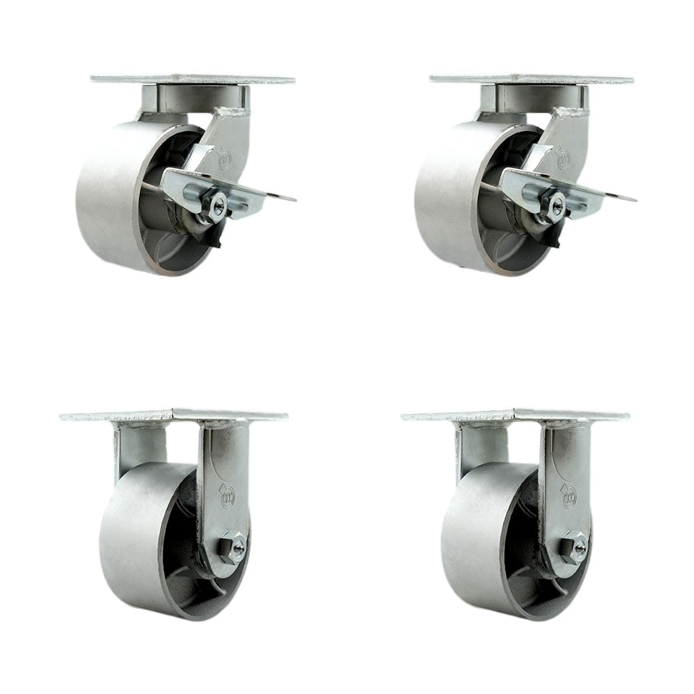 SCC-KP92S630-SSR-SLB-BSL-2-R630-2 6 in. Swivel Top Plate Caster Set Extra Heavy Duty Casters with Semi Steel Cast Iron Wheels - Set of 4