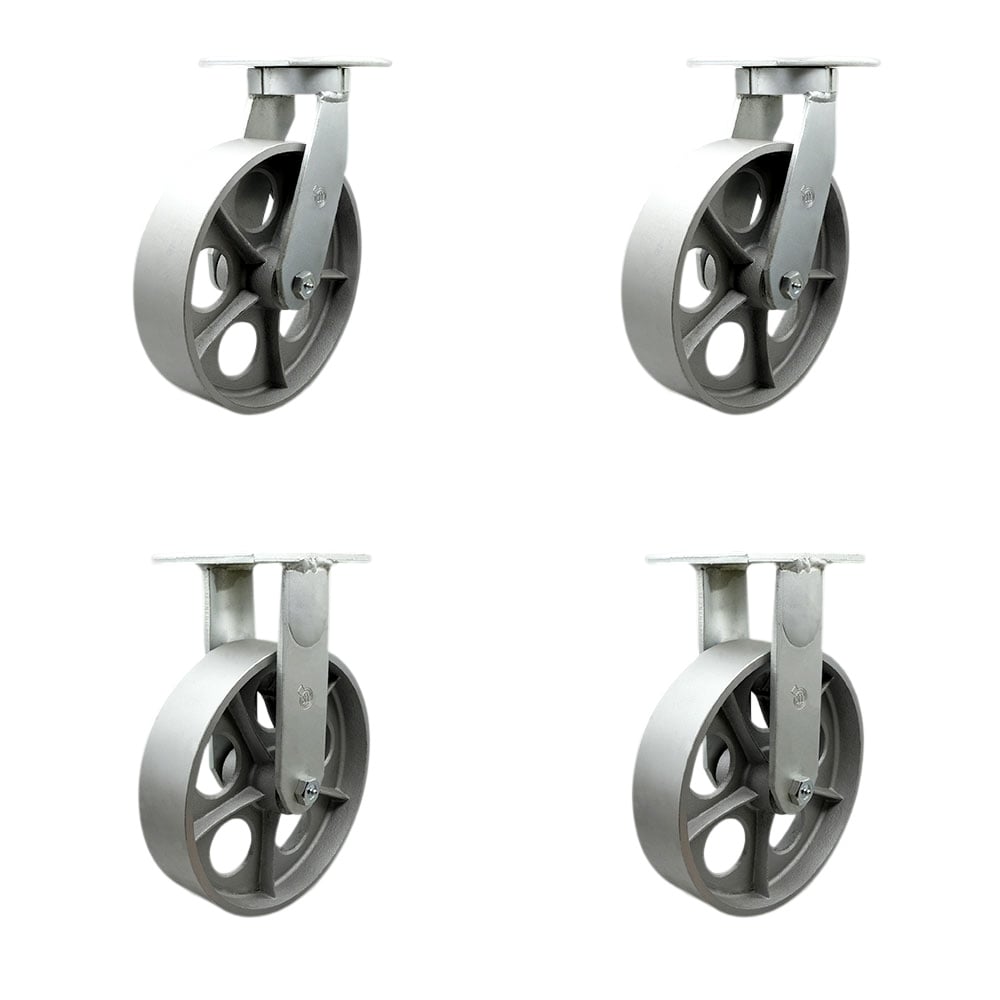 10 in. Swivel Top Plate Caster Set Extra Heavy Duty Casters with Semi Steel Cast Iron Wheels - 2000 lbs Total Capacity - Set of 4