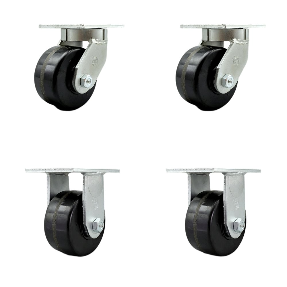 SCC-KP92S630-PHR-2-R630-2 6 in. Swivel Top Plate Caster Set Extra Heavy Duty Casters with Phenolic Wheels - 8000 lbs Total Capacity - Set of 4