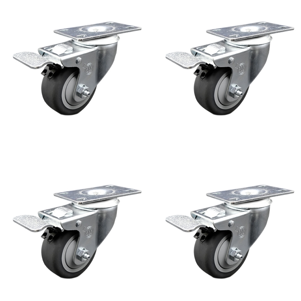 SCC-TTL20S314-TPRB-4 Thermoplastic Rubber Swivel Top Plate Caster with 3 in. Gray Wheels - 840 lbs Total Capacity - Set of 4