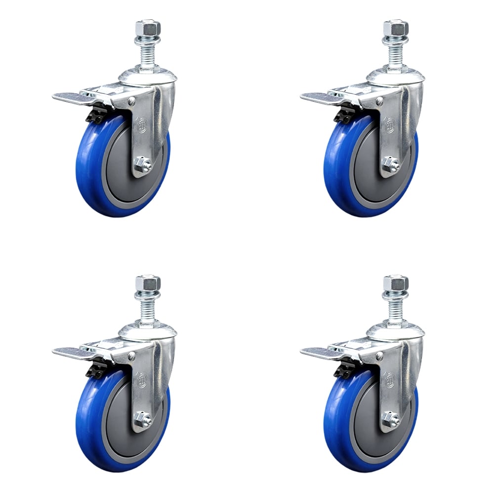 SCC-TSTTL20S514-PPUB-BLUE-M1215-4 Polyurethane Swivel Threaded Stem Caster with 5 x 1.25 in. Blue Wheels & 12 mm Stems - Set of 4