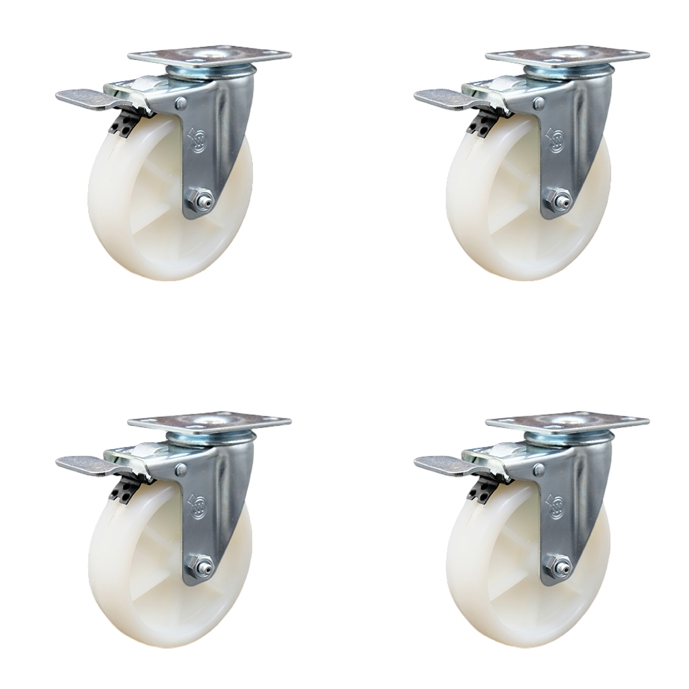 SCC-SSTTL20S514-NYS-4 Stainless Steel Nylon Swivel Top Plate Caster with 5 x 1.25 in. White Wheels - Set of 4