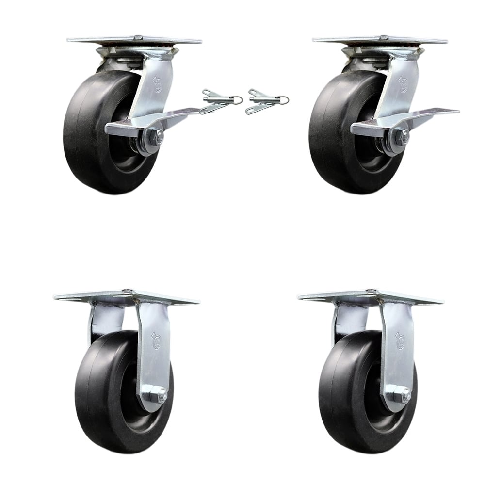 Heavy Duty Large Top Plate Polyolefin Swivel Caster with Maintenance Free Bearings with 6 x 2 in. Black Wheels - Set of 4