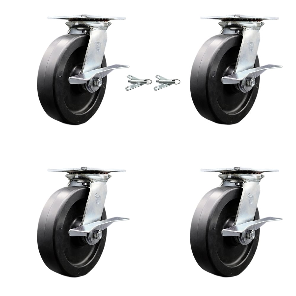 Heavy Duty Large Top Plate Polyolefin Swivel Caster with Maintenance Free Bearings with 8 x 2 in. Black Wheels - Set of 4
