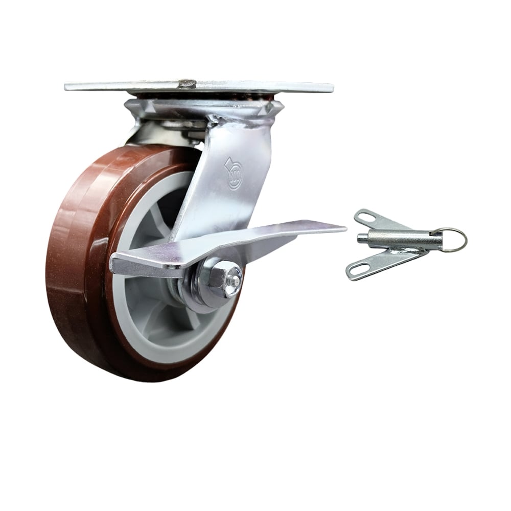 Heavy Duty Large Top Plate Polyurethane on Polyolefin Swivel Caster with Maintenance Free Bearings & 6 x 2 in. Maroon Wheel - 900 lbs Capacity