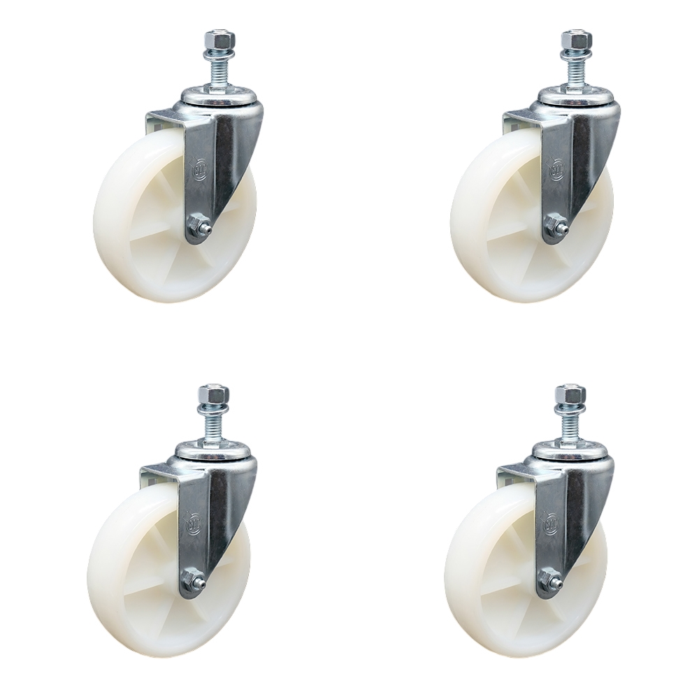 SCC-TS20S514-NYS-381615-4 Nylon Swivel Threaded Stem Caster with 5 x 1.25 in. White Wheels & 0.38 in. Stems - Set of 4