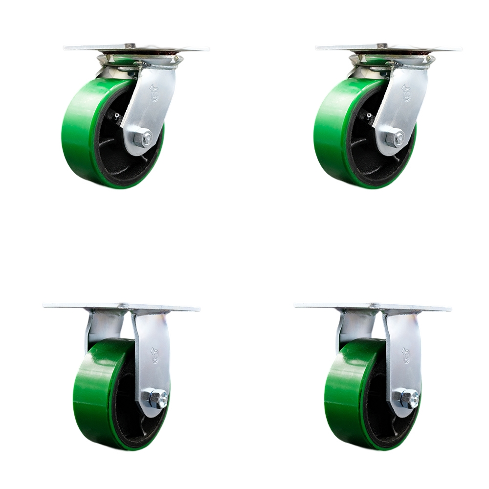 SCC-35S520-PUB-GB-2-R-2 Heavy Duty Large Top Plate Polyurethane on Cast Iron Swivel Caster - 4000 lbs Total Capacity - Set of 4