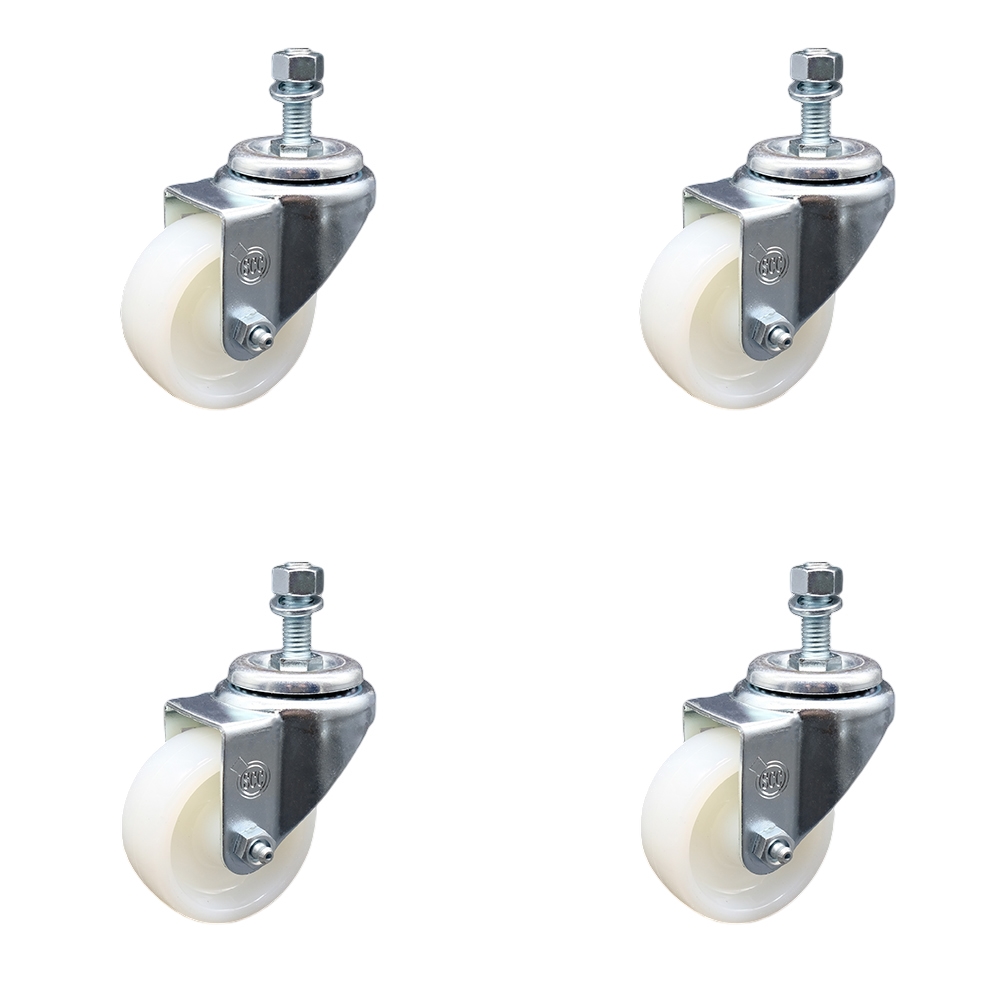 SCC-SSTS20S314-NYS-381615-4 Stainless Steel Nylon Swivel Threaded Stem Caster with 3 x 1.25 in. White Wheels & 0.38 in. Stems - Set of 4