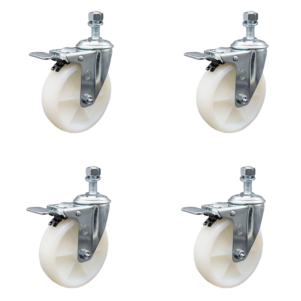 SCC-SSTSTTL20S514-NYS-M1015-4 Stainless Steel Nylon Swivel Threaded Stem Caster with 5 x 1.25 in. White Wheels & 10 mm Stems - Set of 4