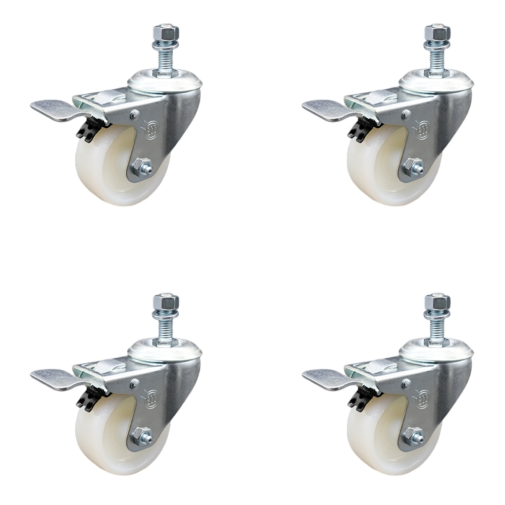 SCC-TSTTL20S314-NYS-M1215-4 Nylon Swivel Threaded Stem Caster with 3 x 1.25 in. White Wheels & 12 mm Stems - Set of 4