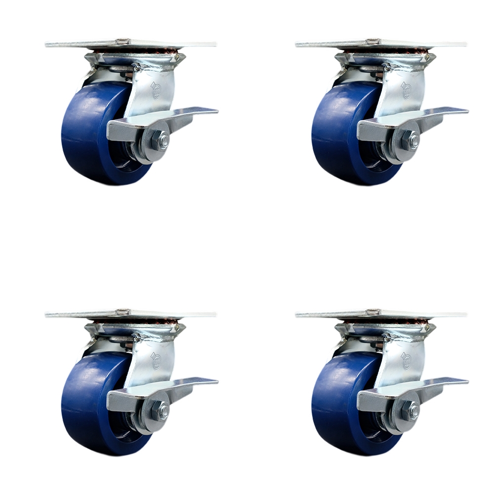 SCC-35S420-SPUR-SLB-4 Heavy Duty Large Top Plate Solid Polyurethane Swivel Caster with 4 x 2 in. Blue Wheels - 2800 lbs Total Capacity - Set of 4