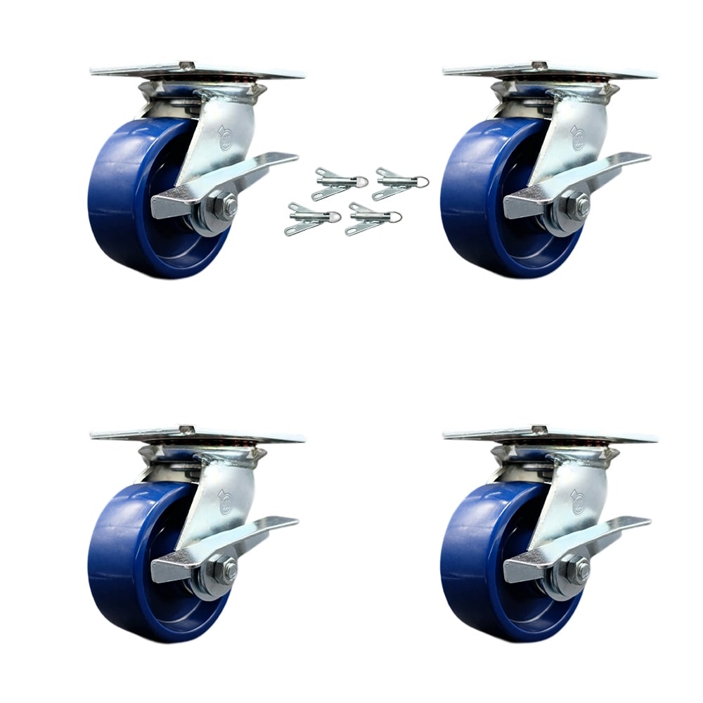 SCC-35S520-SPUR-SLB-BSL-4 Heavy Duty Large Top Plate Solid Polyurethane Swivel Caster with 5 x 2 in. Blue Wheels - 4000 lbs Total Capacity - Set of 4