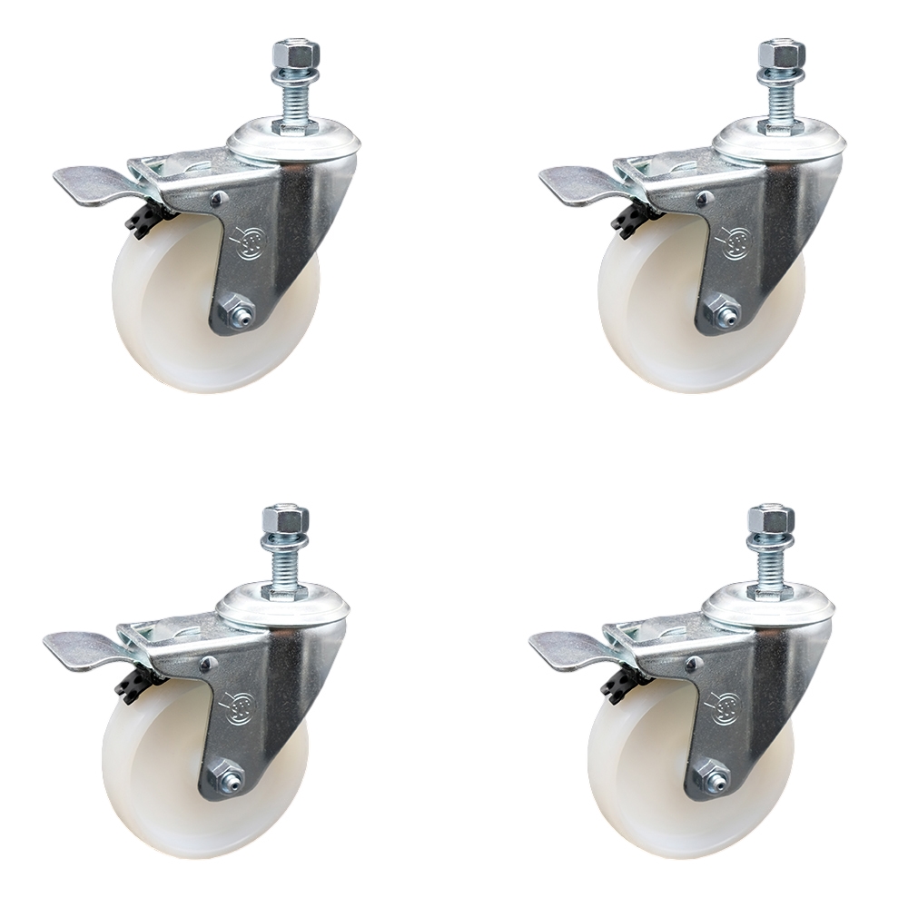 SCC-SSTSTTL20S414-NYS-M1215-4 Stainless Steel Nylon Swivel Threaded Stem Caster with 4 x 1.25 in. White Wheels & 12 mm Stems - Set of 4