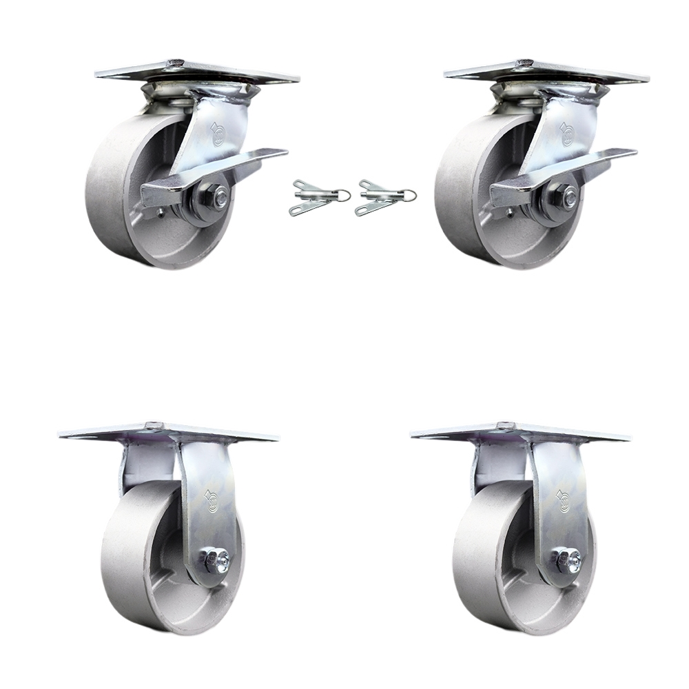 Heavy Duty Large Top Plate Semi Steel Cast Iron Swivel Caster with 5 x 2 in. Silver Wheels - 4000 lbs Capacity - Set of 4