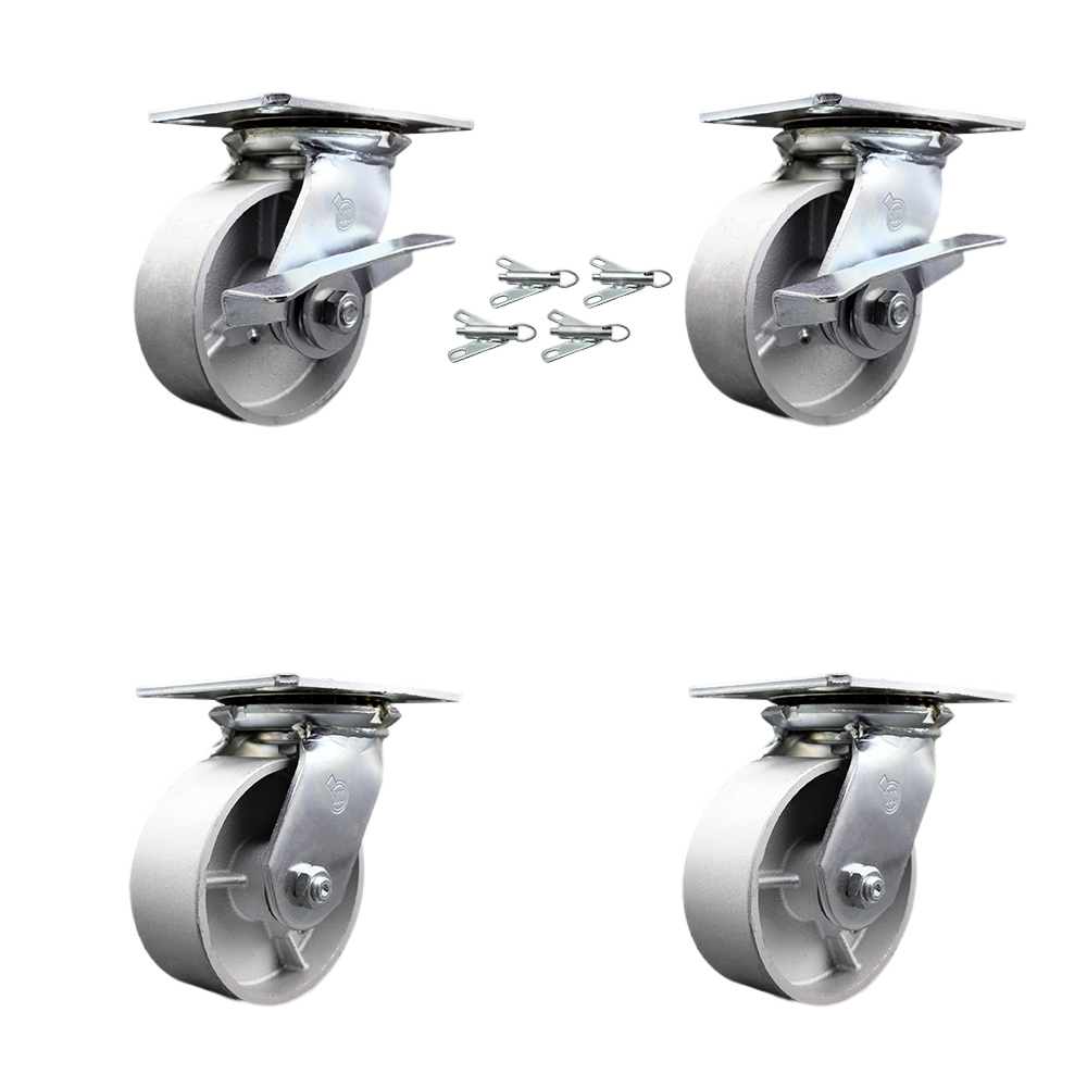 Heavy Duty Large Top Plate Semi Steel Cast Iron Swivel Caster with 5 x 2 in. Silver Wheels - 4000 lbs Capacity - Set of 4