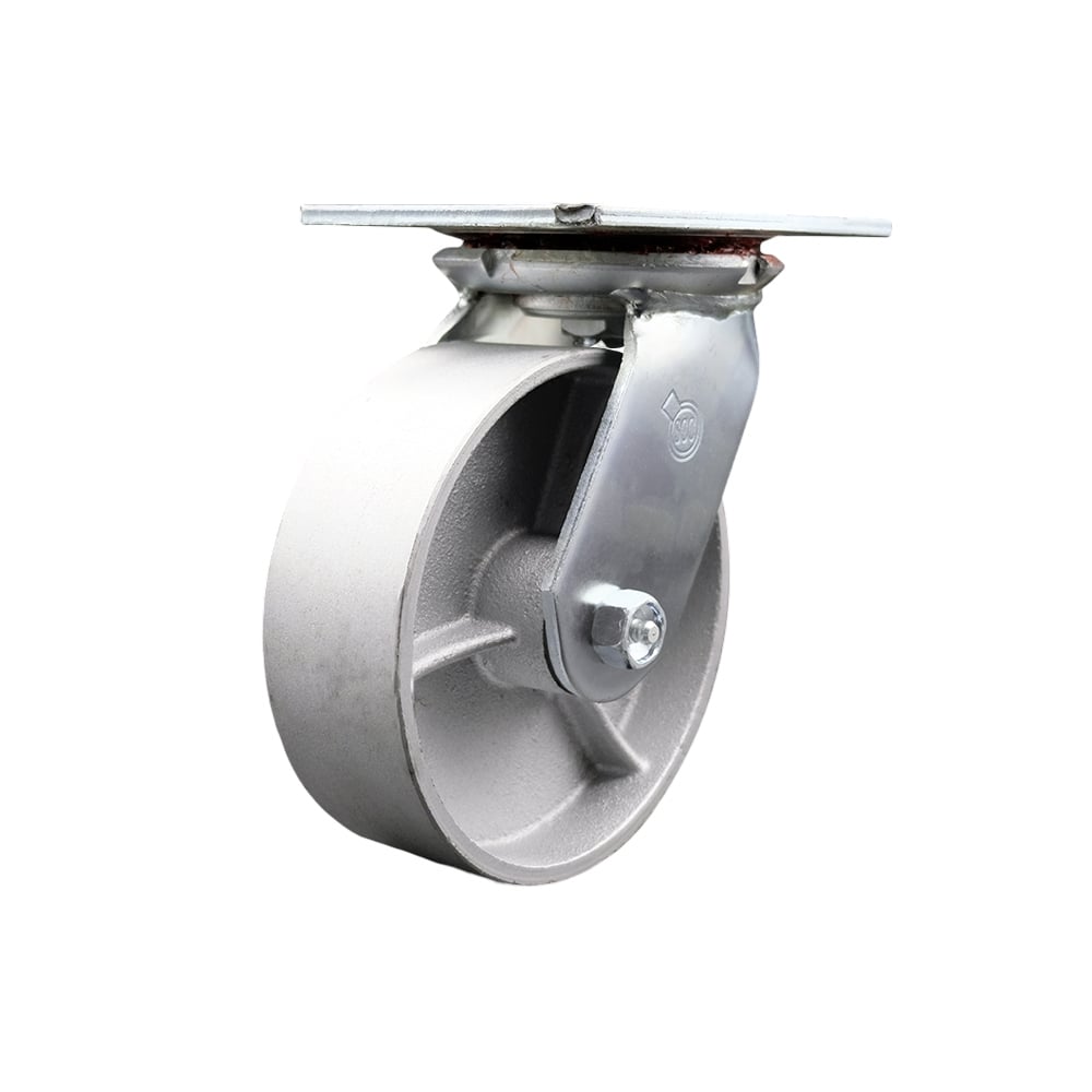 SCC-35S620-SSR Heavy Duty Large Top Plate Semi Steel Cast Iron Swivel Caster with 6 x 2 in. Silver Wheel - 1200 lbs Capacity per Caster