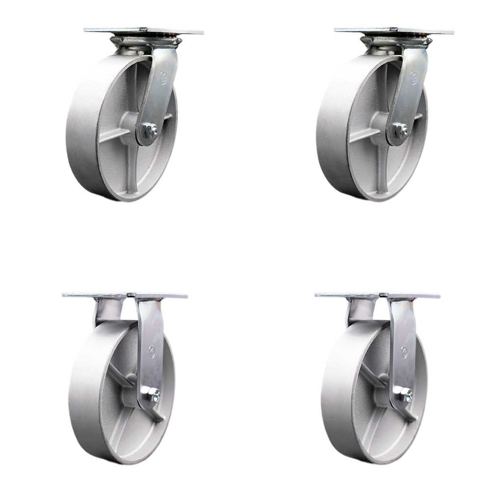 SCC-35S820-SSR-2-R-2 Heavy Duty Large Top Plate Semi Steel Cast Iron Swivel Caster with 8 x 2 in. Silver Wheels - 5000 lbs Total Capacity - Set of 4