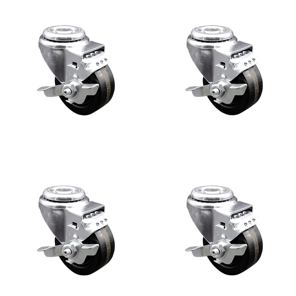 SCC-BH20S314-PHR-TLB-4 Phenolic Swivel Bolt Hole Caster with Roller Bearing with 3 x 1.25 in. Black Wheels - Set of 4