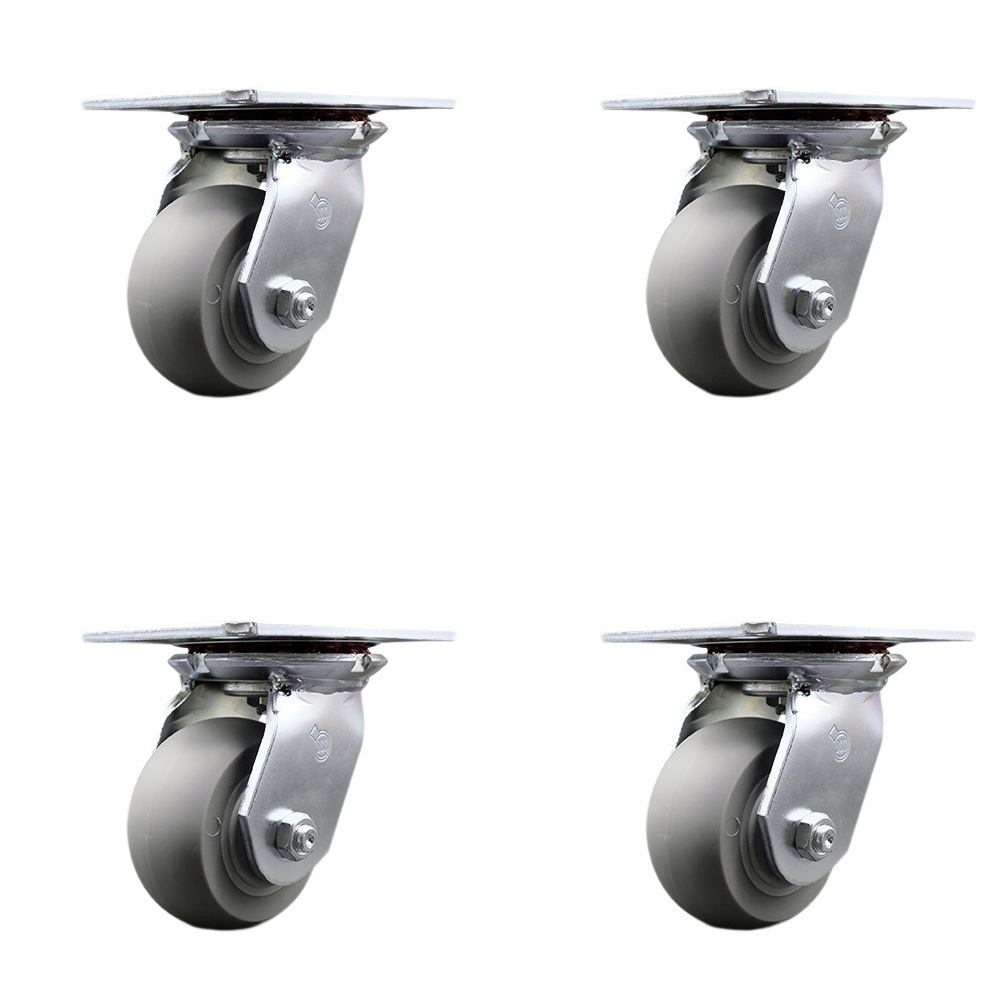 SCC-35S420-TPRRD-4 Heavy Duty Large Top Plate Thermo Rubber Donut Tread Swivel Caster with 4 x 2 in. Gray Wheels - 1200 lbs Total Capacity - Set of 4