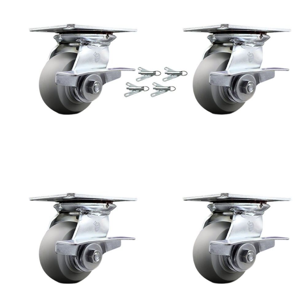Heavy Duty Large Top Plate Thermo Rubber Donut Tread Swivel Caster with 4 x 2 in. Gray Wheels - 1200 lbs Capacity - Set of 4