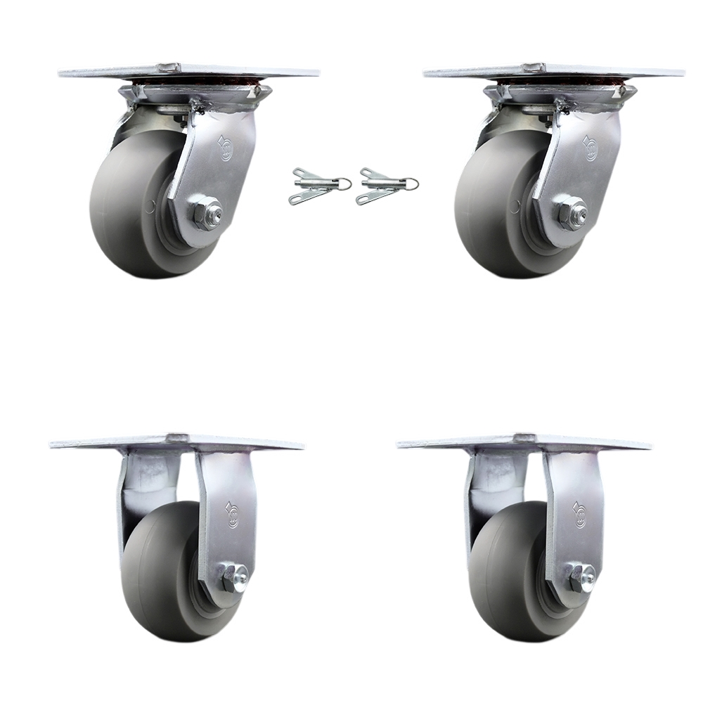Heavy Duty Large Top Plate Thermo Rubber Donut Tread Swivel Caster with 4 x 2 in. Gray Wheels - 1200 lbs Total Capacity - Set of 4