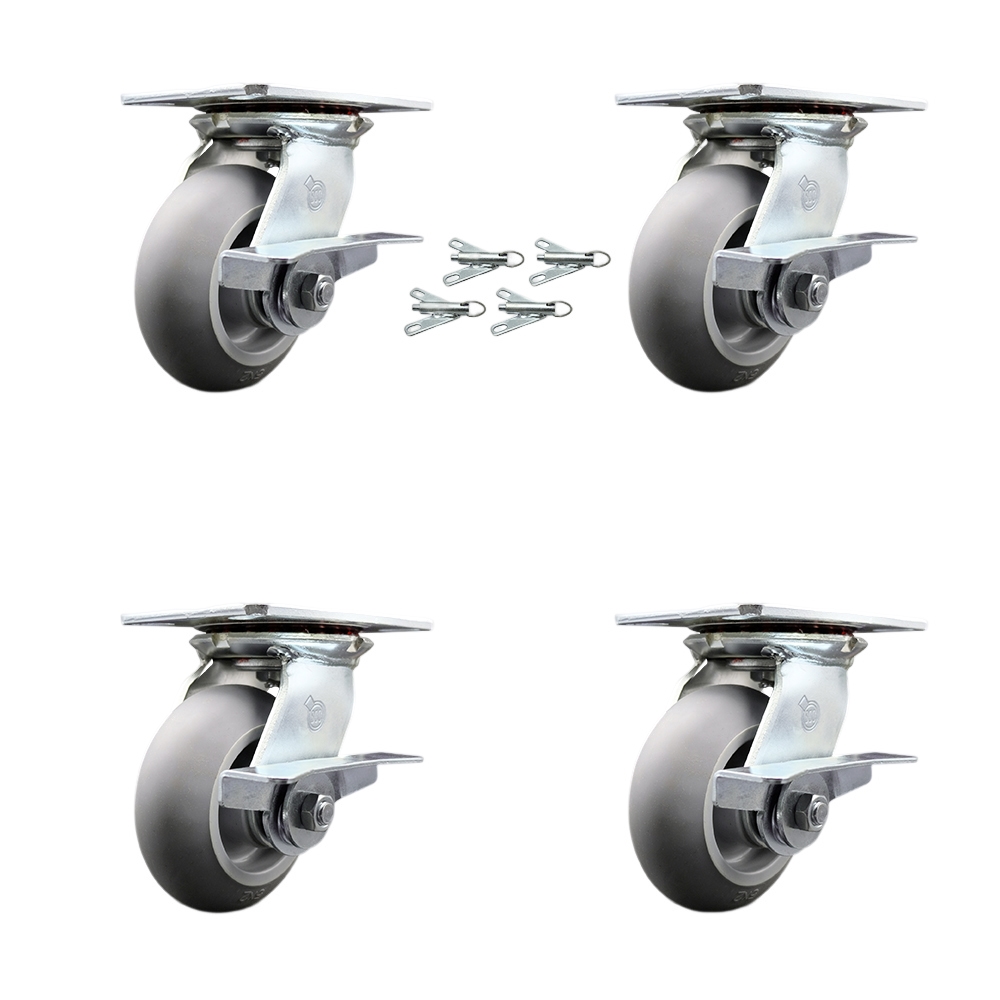 Heavy Duty Large Top Plate Thermo Rubber Donut Tread Swivel Caster with 5 x 2 in. Gray Wheels - 1400 lbs Capacity - Set of 4