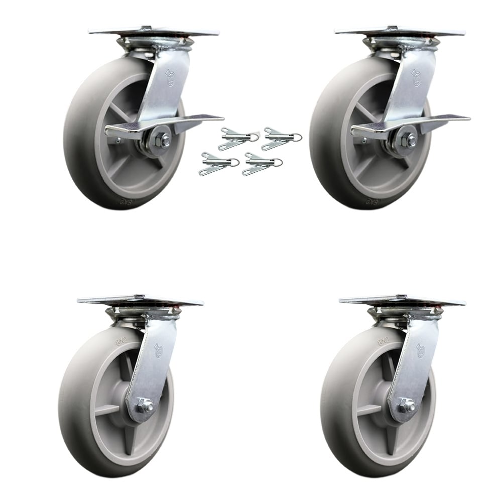 Heavy Duty Large Top Plate Thermo Rubber Donut Tread Swivel Caster with 8 x 2 in. Gray Wheel - 2400 lbs Capacity - Set of 4